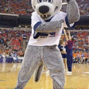 Gray bear mascot in sportswear - Redbrokoly.com