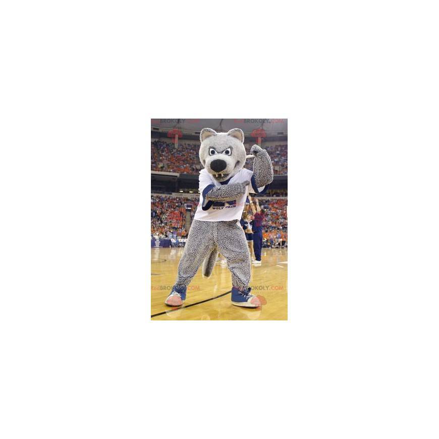 Gray bear mascot in sportswear - Redbrokoly.com