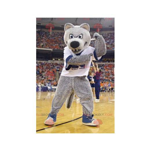 Gray bear mascot in sportswear - Redbrokoly.com