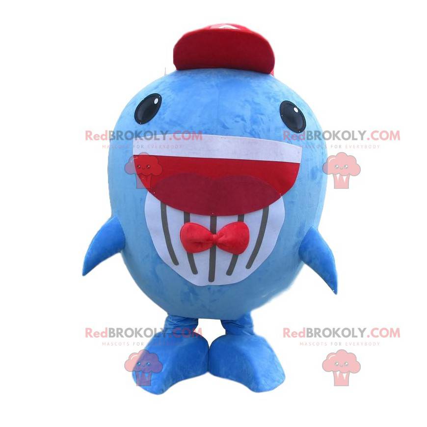 Mascotte de gros poisson bleu, costume de baleine rigolote -