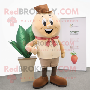 Tan Beet mascot costume character dressed with a Shorts and Pocket squares