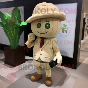 Tan Beet mascot costume character dressed with a Shorts and Pocket squares