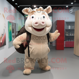 Beige Pig mascotte kostuum...