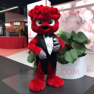 Red Cauliflower mascot costume character dressed with a Tuxedo and Wraps