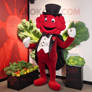 Red Cauliflower mascot costume character dressed with a Tuxedo and Wraps