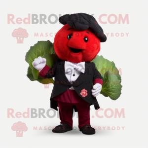 Red Cauliflower mascot costume character dressed with a Tuxedo and Wraps