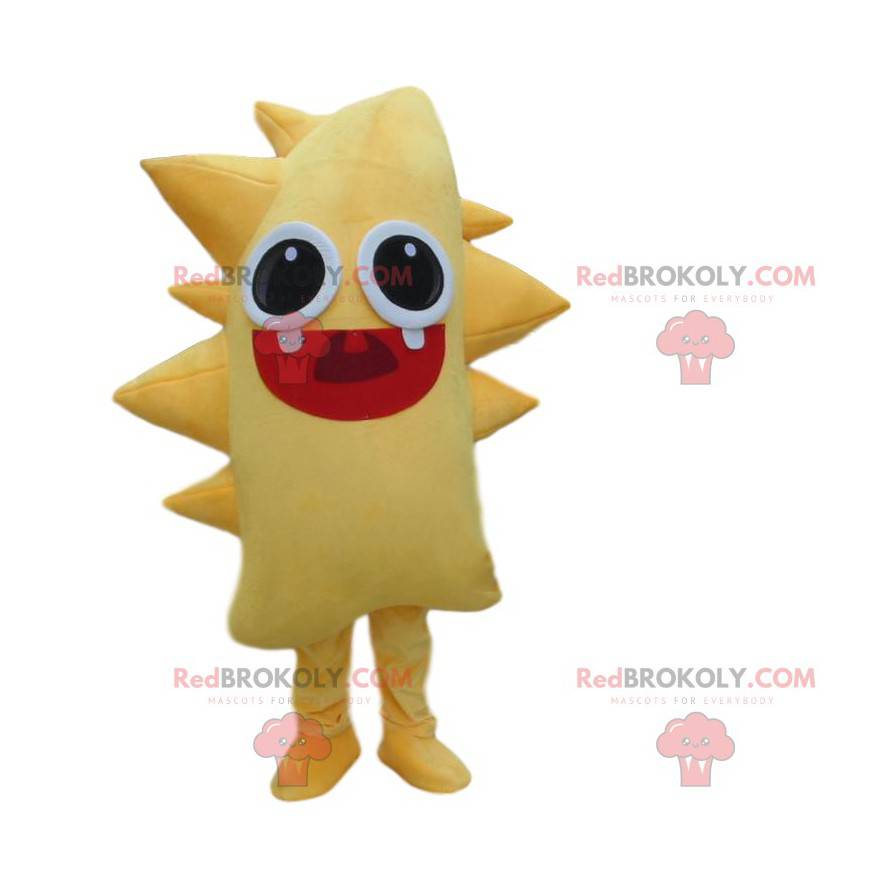 Mascotte de monstre jaune, costume créature jaune, monstre