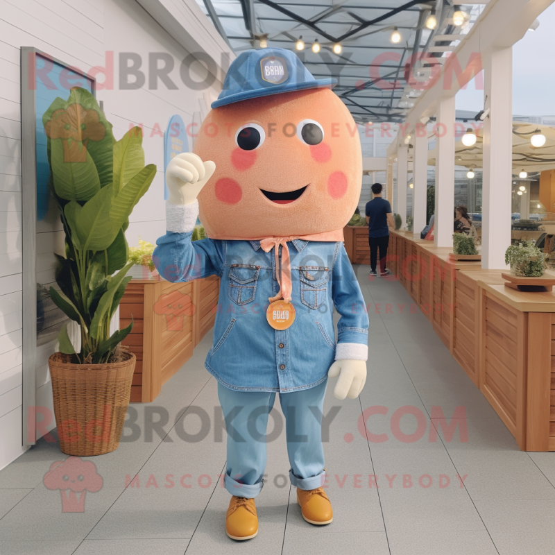 Peach Ice Cream mascot costume character dressed with a Chambray Shirt and Keychains