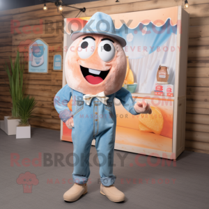 Peach Ice Cream mascot costume character dressed with a Chambray Shirt and Keychains