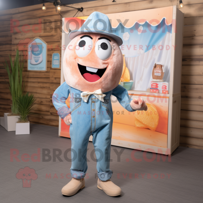Peach Ice Cream mascot costume character dressed with a Chambray Shirt and Keychains Peach Ice Cream mascot costume character dressed with a Chambray Shirt and Keychains