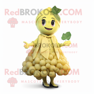 Lemon Yellow Grape mascot costume character dressed with a A-Line Dress and Wraps
