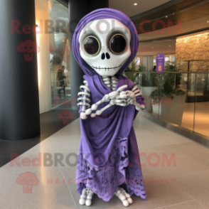 Lavender Skull mascot costume character dressed with a Wrap Dress and Scarf clips