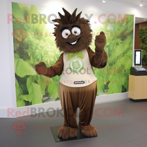 Brown Celery mascot costume character dressed with a Chinos and Bracelet watches