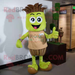 Brown Celery mascot costume character dressed with a Chinos and Bracelet watches