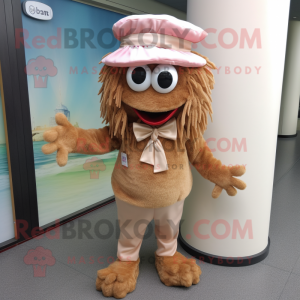 Brown Shrimp Scampi mascot costume character dressed with a Dress Pants and Brooches