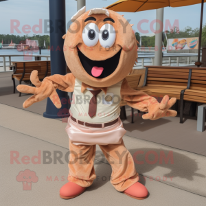 Brown Shrimp Scampi mascot costume character dressed with a Dress Pants and Brooches