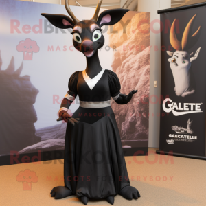 Black Gazelle mascot costume character dressed with a Empire Waist Dress and Belts