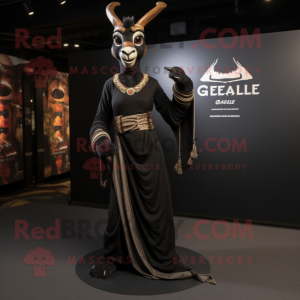 Black Gazelle mascot costume character dressed with a Empire Waist Dress and Belts