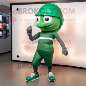 Green American Football Helmet mascot costume character dressed with a Yoga Pants and Caps