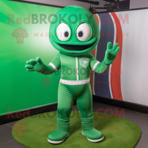 Green American Football Helmet mascot costume character dressed with a Yoga Pants and Caps