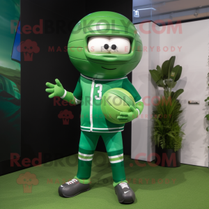 Green American Football Helmet mascot costume character dressed with a Yoga Pants and Caps