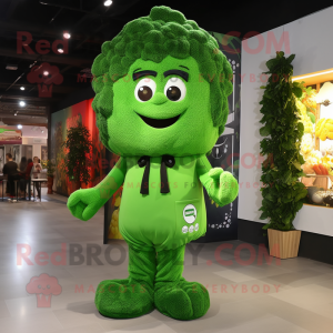 Forest Green Broccoli mascot costume character dressed with a Sweatshirt and Foot pads