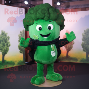 Forest Green Broccoli mascot costume character dressed with a Sweatshirt and Foot pads