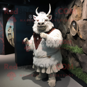 White Woolly Rhinoceros mascot costume character dressed with a Sheath Dress and Rings