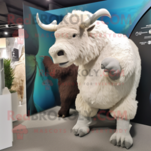 White Woolly Rhinoceros mascot costume character dressed with a Sheath Dress and Rings