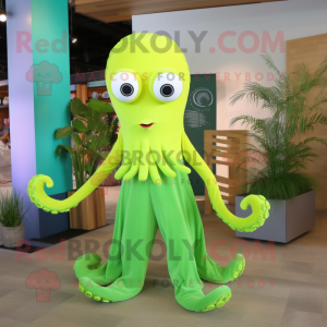 Lime Green Octopus mascot costume character dressed with a Capri Pants and Headbands