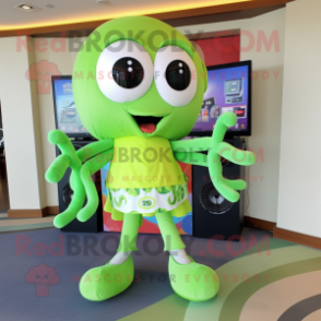 Lime Green Octopus mascot costume character dressed with a Capri Pants and Headbands