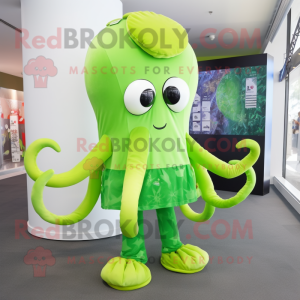 Lime Green Octopus mascot costume character dressed with a Capri Pants and Headbands