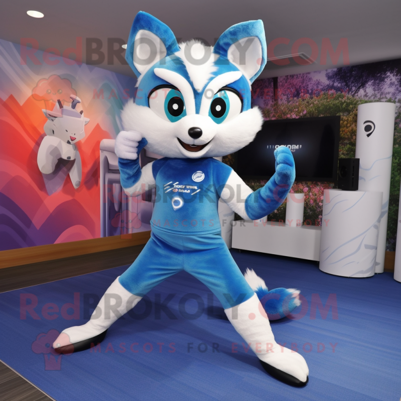 Blue Fox mascot costume character dressed with a Leggings and Headbands