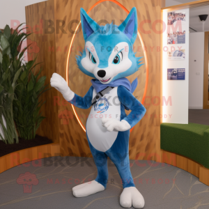 Blue Fox mascot costume character dressed with a Leggings and Headbands