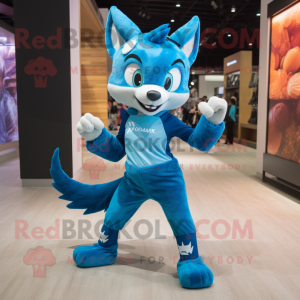Blue Fox mascot costume character dressed with a Leggings and Headbands