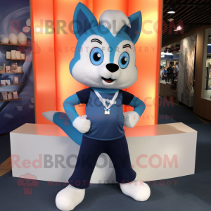Blue Fox mascot costume character dressed with a Leggings and Headbands