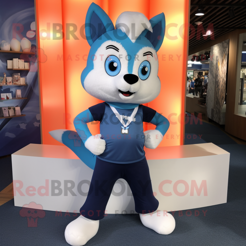 Blue Fox mascot costume character dressed with a Leggings and Headbands Blue Fox mascot costume character dressed with a Leggings and Headbands