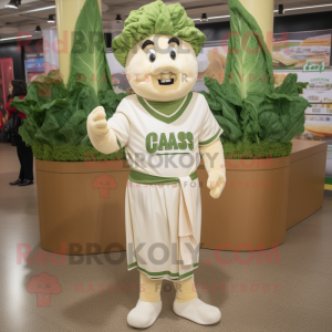 Cream Caesar Salad mascot costume character dressed with a Joggers and Pocket squares