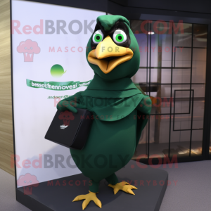 Green Blackbird mascot costume character dressed with a Turtleneck and Clutch bags