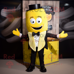 Lemon Yellow Bbq Ribs mascot costume character dressed with a Tuxedo and Ties