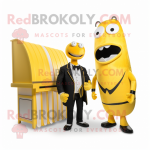 Lemon Yellow Bbq Ribs mascot costume character dressed with a Tuxedo and Ties