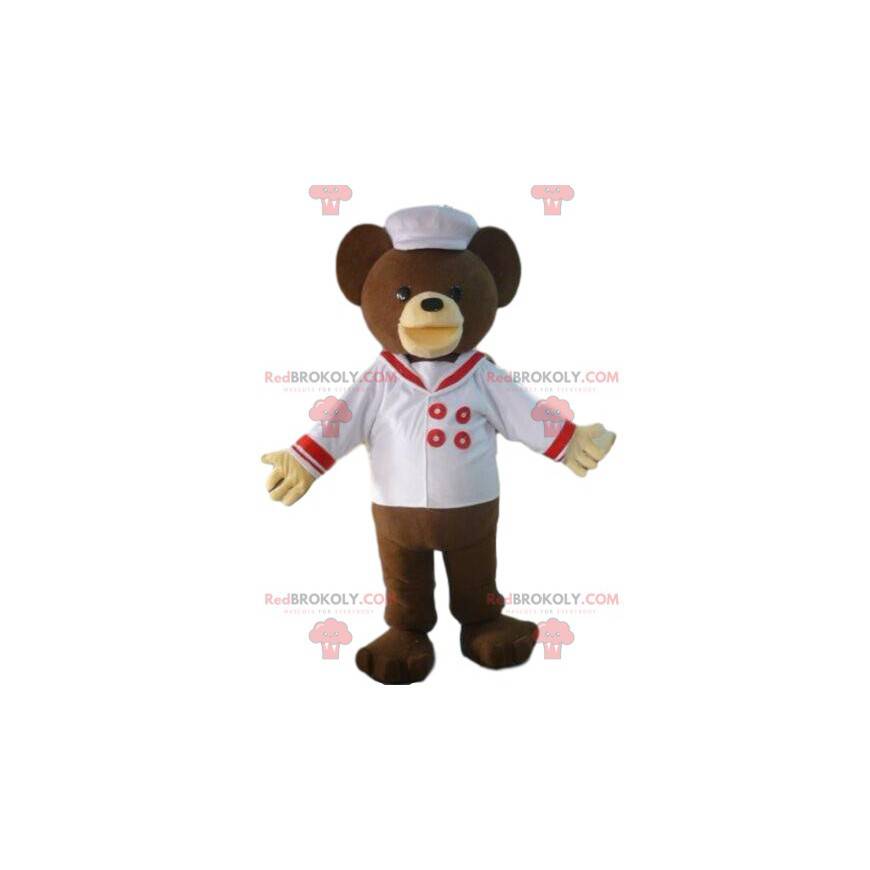 Mascota del oso de peluche en traje de marinero, traje de