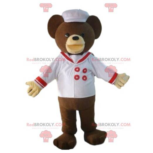 Mascote ursinho de pelúcia em traje de marinheiro, traje de