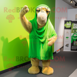 Lime Green Camel mascot costume character dressed with a Long Sleeve Tee and Beanies