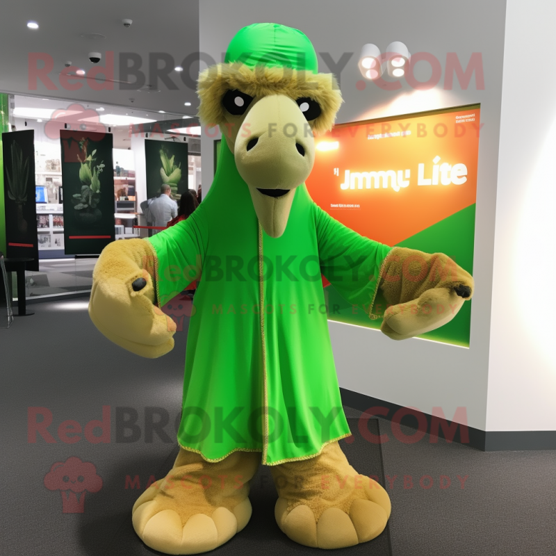 Lime Green Camel mascot costume character dressed with a Long Sleeve Tee and Beanies