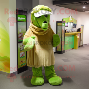 Lime Green Camel mascot costume character dressed with a Long Sleeve Tee and Beanies