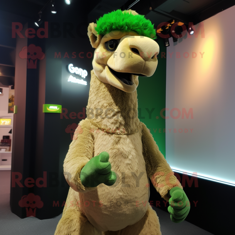 Lime Green Camel mascot costume character dressed with a Long Sleeve Tee and Beanies Lime Green Camel mascot costume character dressed with a Long Sleeve Tee and Beanies