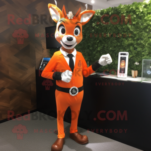 Orange Deer mascot costume character dressed with a Suit Pants and Bracelet watches