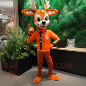 Orange Deer mascot costume character dressed with a Suit Pants and Bracelet watches