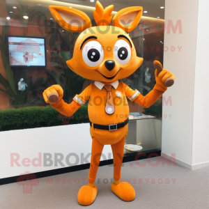 Orange Deer mascot costume character dressed with a Suit Pants and Bracelet watches